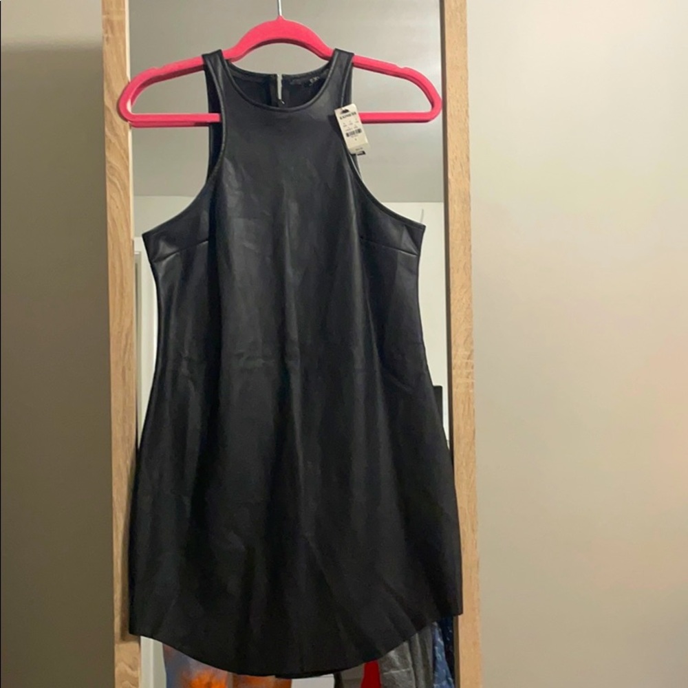 Black Tank Top Short Leather Dress